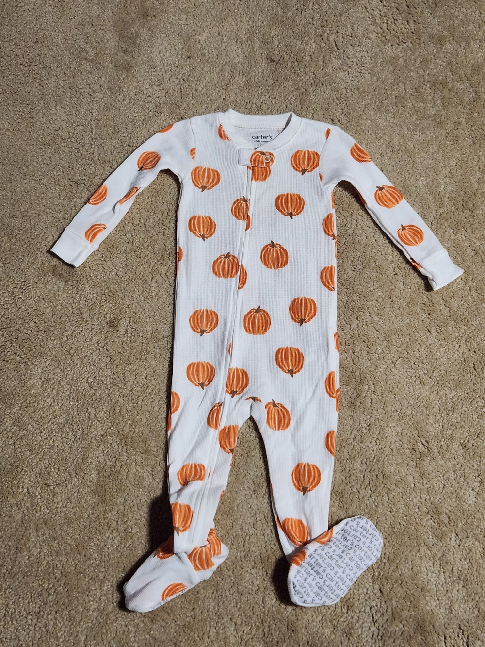 Carter's Footed Pajamas White With Orange Pumpkin Print